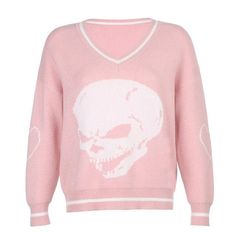 Color: Pink-Long Sleeve, Size: S Spring Knitwear, Fall Knit Sweater, Skull Sweater, Casual Knitwear, Oversized Sweater Women, Autumn Sleeve, Pullover Mode, Aesthetic Streetwear, Y2k Sweater