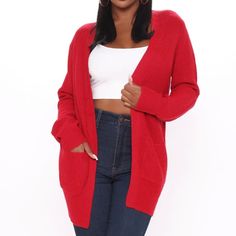 Fashion Nova Cardigan Long Sleeve Red 2 Pockets Brand New With Tags Trendy Red V-neck Cardigan, Red V-neck Cardigan For Work, Chic Red V-neck Outerwear, Trendy Red Winter Cardigan, Red V-neck Casual Cardigan, Chic Red Long Sleeve Cardigan, Red V-neck Casual Outerwear, Casual Red Cardigan With Pockets, Red Casual Spring Cardigan