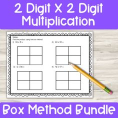 the box method worksheet for two digiting and 2 digiting with a pencil