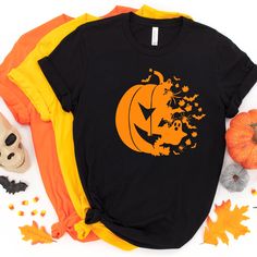 Halloween Pumpkin Shirt, Fall Shirt for Woman, Pumpkin Shirt, Cute Women's Halloween Party Shirt, Halloween Costume Shirt, Halloween Outfit We have designed fun, enjoyable and stylish t-shirts to make you happy with small details on Halloween. Don't forget to check out our other t-shirts 😊 ❀ HOW TO ORDER T-SHIRT ❀ 1- Please Check and Review All Product Photos. 2- Select Your T-Shirt Style and T-Shirt Color from drop down menus. 3- Choose your TEXT Color. Please add your text color in the custom Christmas Sweatshirt Ideas, Diy Halloween Shirts, Fall Tee Shirts, Halloween Tee Shirts, Christmas T Shirt Design, Halloween Tshirt, Costume Shirts, Halloween Outfit