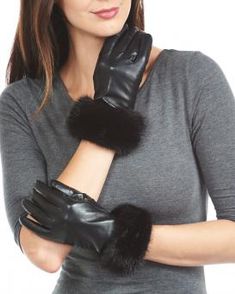 Mink Fur Trim Black Leather Gloves - Wool Lined Winter Gloves For Women, Leather Gloves Women, Gloves Design, Fur Accessories, Black Leather Gloves, Mink Fur, Womens Gloves, Fox Fur, Fur Collars