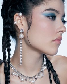 Materials: Rhodium plated brass, Swarovski faux pearl Length: 1.7" / 4.3cm Made in NYC RR070-02 Hair Jewels, Bold Accessories, Neon Purple, Cuff Rings, Fringe Earrings, Luxury Accessories, Visual Merchandising, Blue Cream, Swarovski Crystal