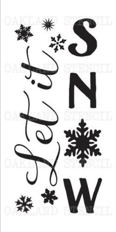 the word snow is written in black and white, surrounded by snowflakes on a white background