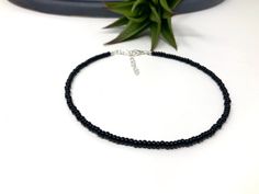 "Handmade item Made to Order * Materials * ----------------- Size 6 black glass seed beads (approx. 4mm in size) * Dimensions * -------------------- Total Length: choose the length you want. There will be an additional 1\" extender chain for all lengths 10\" and below and a 2\" extender chain for all lengths 10.5\" and longer. * Details * ------------- Order the size you need for a bracelet, anklet or choker necklace. Each item is crafted with size 6/0 black glass seed beads. It closes with a lo Adjustable Black Anklet With Tiny Beads, Black Anklets With Round Beads For Gift, Turquoise Bead Jewelry, Choker Necklace Black, Seed Bead Choker, Black Choker Necklace, Katy Tx, Seed Bead Bracelet, Black Seed