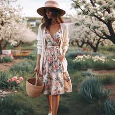 Embrace the beauty of spring with this floral dress paired with a light cardigan and sandals. Perfect for a sunny day out! #SpringFashion #FloralStyle Light Cardigan, Spring Dress, Floral Style, Sunny Day