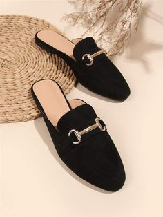 Floral Embroidery Espadrille Flat Mules | EMERY ROSE Mules Women, Black Plain, Women Flats