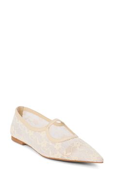 A pointy toe sharpens the ballet-inspired silhouette of this Mary-Jane flat cut from floral lace. Textile upper/synthetic lining and sole Made in Brazil Mary Jane Flats, Pointed Toe Flats, Made In Brazil, Ivory Lace, Womens Flats, Floral Lace, Mary Janes, Brazil, Ballet