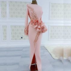 Blush Pink Aso Ebi Evening Dresses Embellished Mermaid Hem Wedding Dress, Pink Elegant Long Sleeve Mermaid Dress, Pink Long Sleeve Elegant Mermaid Dress, Elegant Pink Long Sleeve Mermaid Dress, Elegant Long Sleeve Pink Mermaid Dress, Sheath Wedding Evening Dress With Sequins, Elegant Pink Dresses With Pearl Embroidery, Fitted Peplum Party Gown, Fitted Peplum Gown For Parties