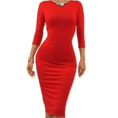 Ava Red 3/4 Sleeve Bodycon Party Cocktail Dress Lightweight and comfy fabric. Dress is up or Dress it casual, either way this is the ideal go to outfit for any wardrobe. Color: Multi Material: 95% Polyester / 5% Spandex Measurements: Size: Small - Bust: 28'' | Waist: 24'' | Hip: 28'' | Length: 39'' Size: Medium - Bust: 32'' | Waist: 28'' | Hip: 32'' | Length: 39 1/2'' Size: Large - Bust: 36'' | Waist: 32'' | Hip: 36'' | Length: 40 1/2'' Size: XLarge - Bust: 38'' | Waist: 34'' | Hip: 38'' | Lengt Orange Knee-length Bodycon Dress, Red Knee-length Bodycon Dress For Work, Red Stretch Knee-length Bodycon Dress, Red Bodycon Midi-length Mini Dress, Affordable Red V-neck Bodycon Dress, Side Cutout Dress, Satin Corset Dress, Milly Dress, Yellow Midi Dress