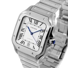 Cartier Santos 40mm Stainless Steel Silver Dial WSSA0009-Da Vinci Fine Jewelry Luxury White Watch Accessories With Date Indicator, White Gold Watches With Subdials And Rectangular Dial, White Gold Watches With Rectangular Dial And Subdials, Timeless White Gold Automatic Watch, Luxury White Gold Watches With Date Indicator, White Gold Stainless Steel Watch With Date Indicator, Cartier Watch With Subdials And Rectangular Dial, White Automatic Watch Accessories With Rectangular Dial, White Gold Watches With Rectangular Metal Dial