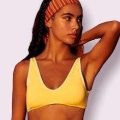 Stone Fox Swim X Fp Movement Collab. Yellow Bikini Top. Size Small. Nwt. Yellow Seamless Beach Tops, Yellow Tops For Poolside Spring Season, Yellow Seamless Swimwear For Poolside, Yellow Seamless Swimwear For Spring, Casual Yellow Tops For Poolside, Yellow Seamless Swimwear For Beach Season, Yellow Triangle Top Swimwear With Stretch, Yellow Sleeveless Top For Poolside, Yellow Beachwear Top For Poolside