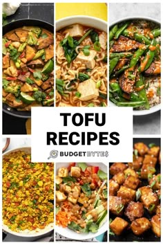 many different pictures of food with the words tofu recipes