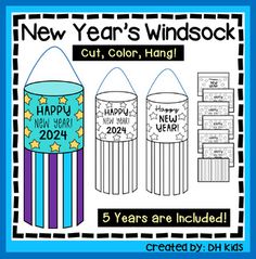 New Year's Art Project - Hanging Windsock - 2025 Activity - New Year CraftivityThis is a fun and easy paper craft activity to celebrate the New Year! Just copy it and have students cut and color. A perfect hanging display!  Easy teacher prep!Created by DH Kids New Years Craft For Kids, New Year Eve Crafts, News Years Crafts For Kids, New Year Kids, New Year's Eve Crafts, New Year Art, Hanging Display, New Year's Crafts, New Year's Resolutions