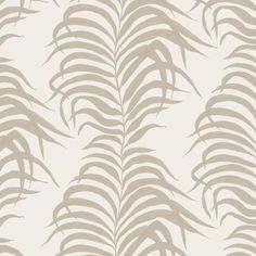 a white and beige wallpaper with large leaves on the back side, in shades of grey