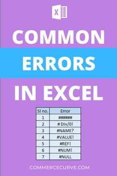 the text reads common errors in excel