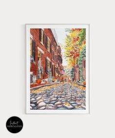 a watercolor painting of a cobblestone street in new york city, ny