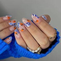 Easy Nails, Summery Nails, Her Nails, Blue Nail, Gradient Nails, Orange Nails, False Nail, Short Acrylic Nails, Nail Arts