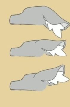 three hands with different shapes and sizes are shown in this drawing, one is gray and the other is white