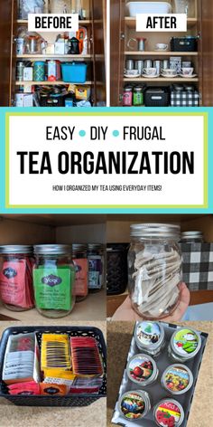 the diy frugal tea organization system is organized and ready to use