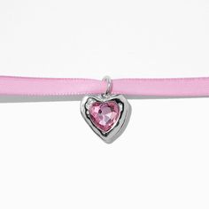 Claire's Pink Crystal Heart Pendant Pink Ribbon Choker Necklace Pink Heart-shaped Choker As A Gift, Pink Kawaii Charm Necklaces For Birthdays, Pink Punk Choker As A Gift, Pink Ribbon Choker, Pink Heart Charm Choker Necklace, Ribbon Choker Necklace, Sensitive Ears Earrings, Pink Choker, Piercing Kit