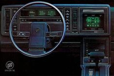 an old car dashboard with the radio and dash lights on it's display screen