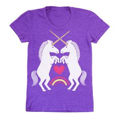 Unicorns Purple -  Womens T-shirt Girls Tee Cute Love Adorable Heart Rainbow Creature Magical Tshirt Rainbow Creature, Light Purple Shirt, Unicorn Tee, Heart Rainbow, Rainbow Fairies, Cute Love Heart, Horse Heart, Babydoll Shirt, Unicorn Shirt