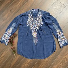 Johnny Was Navy Blue Embroidered Floral Blouse Size Small Johnny Was, Floral Blouse, Navy Blue, Color Blue, Womens Tops, Navy, Women Shopping, Floral, Blue