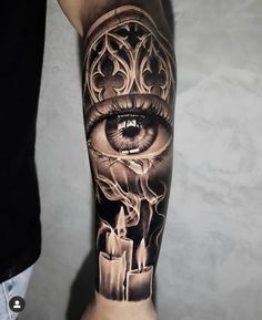 a man's arm with a tattoo on it and an eye in the middle