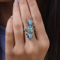 "Ethiopian Opal Ring, 925 Sterling Silver Ring, Ring for Women, October Birthstone, Boho Ring, Statement Ring, Gift for Her, Opal Jewelry Gemstone Name - Ethiopian Opal Stone Quality - AAA Ring Size - US-8/UK-P Weight - 6.12 gm Stone Shape - As shown in the picture We serve complete 925 sterling silver Jewelry and genuine properties of the stone. The products are dispatched from the small business from UK. Product Quality and Packaging - Our all products are 925 Silver Stamped which shows that t Unique Three-stone Ring Jewelry, Silver Multi-stone Opal Ring As Gift, Adjustable Silver Moonstone Multi-stone Ring, Silver Multi-stone Opal Ring For Promise, Spiritual Silver Opal Ring With Multi-stone, Unique Silver Jewelry With Three Stones, Unique Silver Three-stone Jewelry, Silver Three Stone Opal Ring, Unique Silver Three Stone Jewelry