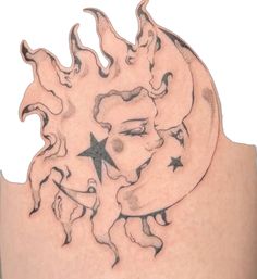 a woman's back with a sun and moon tattoo on it