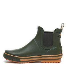 Slide on Rainbow, a slick green women's Chelsea boot with a treaded sole and pop of orange color along the footbed. Perfect for rainy days calling for a modern look. Rocket Dog women's rain boot Olive green rubber upper with orange stripes on footbed Heel loop for easy on and off Treaded sole Rubber surrounding footbed Round toe Ankle rise shaft Green Rubber Sole Rain Boots For Outdoor, Waterproof Green Boots For Outdoor, Casual Green Insulated Waterproof Boots, Casual Green Ankle Boots, Green Weatherproof Rain Boots For Fall, Green Waterproof Boots For Rainy Weather, Green Weatherproof Outdoor Boots, Casual Green Weatherproof Rain Boots, Green Rain Boots For Outdoor Fall Activities