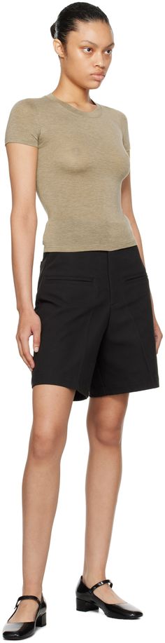 Cotton-blend twill shorts. · Belt loops · Four-pocket styling · Zip-fly · Cinch straps at back waistband Supplier color: Black Black Workwear Shorts With Welt Pockets, High-waisted Cargo Shorts With Belt Loops For Workwear, Classic Black Shorts With Belt Loops, Black Bermuda Shorts With Belt Loops For Summer, Classic High-waisted Shorts With Belt Loops, Chic Black Bermuda Shorts With Pockets, Knee-length Workwear Shorts With Belt Loops, Workwear Cargo Shorts With Belt Loops, Short Length Cargo Shorts For Workwear With Belt Loops