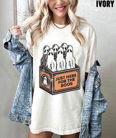 Just Here For The Boos Oversized Vintage T Shirt, Halloween Shirt, Comfort Colors T-shirt, Plus Size Halloween Tee, Halloween Ghost Shirt Whether you're hitting the road for a cross-country adventure or just hanging out with friends, you'll love its comfortable, oversized fit with this Comfort Colors shirt. The mineral wash feel is super soft and perfect for any casual occasion. Rock this tee with your favorite jeans or leggings and you'll look great no matter what. This is a standard unisex size Comfort Colors Tee. For an oversized tee, please size up. If you are looking for an oversized "T-shirt Dress" look, we recommend sizing up 2 sizes. Please review the size chart to ensure you receive the fit you want. HOW TO ORDER 1- Select "Shirt Size". 2- Select quantity. 3- Click "Add To Cart". Oversized White T-shirt For Halloween, Here For The Boos, Oversized T Shirt Dress, Oversized Graphic Tee, Plus Size Halloween, Ghost Shirt, Comfort Colors Tee, Halloween Tees, Halloween Ghost