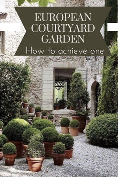 European courtyard garden English Courtyard Garden Patio, Front Porch Courtyard Ideas, Shady Courtyard Garden, European Style Landscaping, Front Of House Courtyard, Gravel Courtyard Garden, English Country Patio, European Courtyard Garden, Cabin Courtyard