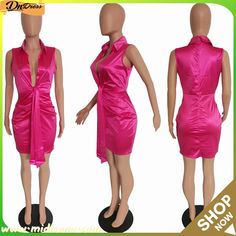 Women Sexy Solid Sleeveless Belted Mini Dress Dresses Bodycon, Mini Robes, Satin Mini Dress, Turndown Collar, Bodycon Dresses, Mini Dresses Summer, Stretch Dress, Model Photos, Hot Sale