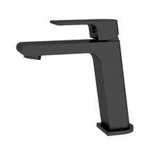 a black sink faucet on a white background with no one in the photo