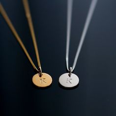 An elegant and minimal necklace features a hand-stamped disc, personalised with a letter of your choice. Great for layering and everyday wear.  d e t a i l s  - hand-stamped in our studio in Norwich, UK - made entirely from 925 sterling silver, 24k gold plated - nickel free - curb chain, spring ring closure  - comes in a beautiful eco-friendly gift box with the Lunity logo  s i z e  - necklace length: 18 inches - 45 cm  (if you need a shorter length (16in) please let us know) - round disc pendan Minimalist Sterling Silver Initial Necklace For Birthday, Minimalist Hand Stamped Necklaces For Birthday, Minimalist Initial Pendant Charm Necklace With Birth Flower, Minimalist Birth Flower Charm Necklace With Initial Pendant, Minimalist Initials Charm Necklace For Birthday, Minimalist Initial Necklace For Birthday, Minimalist Charm Necklace With Round Pendant For Birthday, Minimalist Birth Flower Initial Pendant Charm Necklace, Minimalist Round Pendant Charm Necklace For Birthday Gift