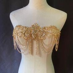 Champagne Gold Rhinestone Applique With Crystal Chains for Dress, Dance Costume, Party Dress, Stage Performance, Body Jewelry - Etsy Gold Applique Dress, Glamorous Festival Body Jewelry With Crystal, Glamorous Crystal Body Jewelry For Festivals, Glamorous Festival Crystal Body Jewelry, Glamorous Festival Body Jewelry In Crystal, Gold Embellished Wedding Jewelry, Glamorous Rhinestone Body Jewelry For Festivals, Glamorous Festival Body Jewelry With Bling, Gold Beaded Body Jewelry For Parties