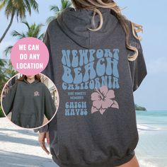 "Newport Beach Crewneck | California Tee | California Shirt | Bella & Canvas 3001 Tee | Newport Beach Gift For Beach Lover |  Beach Shirts: https://etsy.me/3rOIGBS Beach Sweatshirt: https://etsy.me/3pdRnVI Beach Hoodie: https://etsy.me/37eabgO OUR SIZING IS ADULT UNISEX. This means it will be larger than normal women's sizing.  Please see photos for size charts 🌻 Please read the full description:   This hoodie/sweatshirt sizing is NOT oversized.  You need to order at least 1-2 sizes larger for Summer Hoodie Sweatshirt With Letter Print, Summer Letter Print Hoodie Sweatshirt, Summer Vacation Hoodie In Relaxed Fit, Beach Season Graphic Print Hoodie Sweatshirt, Summer Graphic Print Hoodie Sweatshirt, Summer Letter Print Hoodie Top, Relaxed Fit Hoodie For Vacation, Summer Vacation Hoodie With Letter Print, Summer Vacation Hoodie With Crew Neck