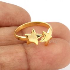 Gold Band Star Ring - Designer Band Ring - Gold Plated Ring - Silver Ring - Handmade Indian Silver Jewelry - Gifts For Her, All Sizes  Description : Metal: 925 Solid Sterling Silver Type: Finger Ring Stone: Size :  Shape: Star Shape * We also accept wholesale orders. * We cut gemstones in all sizes and shapes. * We are a manufacturer of all kinds of loose gemstones & jewelry. * please get in touch with us for other customized sizes and shapes. Customization:- We accept customization. Change in g Handmade Gold Star-shaped Ring, Handmade Gold Star Rings, Handmade Star-shaped Gold Rings, Handmade Star-shaped Promise Ring, Adjustable Star-shaped Midi Rings As Gift, Handmade Star-shaped Rings For Anniversary, Silver Jewellery Indian, Engagement Ring For Her, Ringe Gold