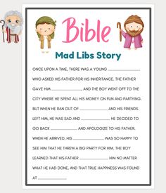 the bible mad libs story is shown in this printable activity for young children