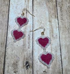 What's not to love about these pink beaded double-heart earrings? Like, pink puffy heart love. Definitely the best choice when you float from your rooftop into your pink convertible to save the world. Heart Beaded Earrings, Pink Convertible, Earrings Patterns, Save The World, Puffy Heart, Double Heart, Bead Jewelry, Heart Love, Seed Bead Jewelry