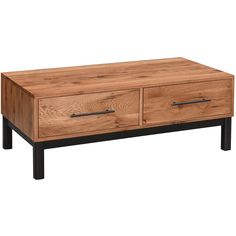 a wooden coffee table with two drawers