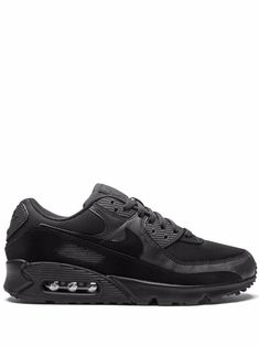 Black/black/white/black suede Air Max 90 Recraft "Triple Black" sneakers from NIKE featuring panelled design, mesh detailing, signature Swoosh logo detail, logo patch at the tongue, round toe, front lace-up fastening and rubber sole with Max Air cushioning. These styles are supplied by a premium sneaker marketplace. Stocking only the most sought-after footwear, they source and curate some of the most hard to find sneakers from around the world.. | Nike Air Max 90 Recraft "Triple Black" sneakers Nike Sneakers Mens, Running Silhouette, Nike Sneaker, Planet People, Max Black, Swoosh Logo, Triple Black, Black Sneakers, Nike Air Max 90