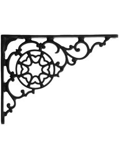 an ornate black shelf bracket on a white background