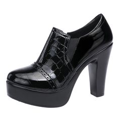 Look professional and stylish in the Waleska Women's Pumps by USS Shoes. Crafted with patent leather for a chic silhouette, these pointed-toe pumps feature 4-inch hoof heels, a TPU outsole, and a zip closure for easy on-and-off. The Microfiber lining and Polyurethane insole add comfort, while the 2-inch platform provides subtle lift. • Upper Material: Patent Leather• Toe Shape: Pointed Toe• Season: Spring/Autumn• Outsole Material: TPU• Occasion: Office & Career• Lining Material: Microfiber• Inso Black Work Shoes, Slipper Shoes Women, Hoof Heels, Black High Heel Boots, Orange Shoes, Round Toe Pumps, Classic Pumps, Beige Shoes, Black Boots Women