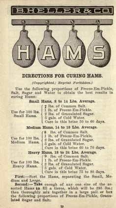 an old advertisement for hams hanging from the ceiling