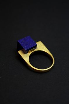 Ring - Handmade - Gold K18 & Lapis Stone - by metallon - www.metallon.gr Blue Brass Ring Jewelry, Modernist Blue Jewelry For Gift, Blue Modernist Jewelry For Gift, Modernist Blue Jewelry As Gift, Modernist Blue Jewelry Gift, Modernist Handmade Ring For Gift, Handmade Modernist Rings For Gifts, Handmade Modernist Rings As Gift, Adjustable Blue Brass Ring