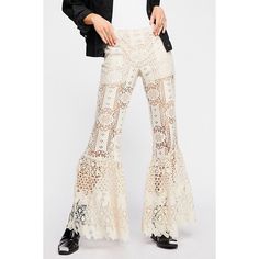 With A Bohemian Vibe, These High Rise Guipure Lace Pants Feature A Ruffled Flare Leg, A Sheer Design, Elastic Waist And Shorts Lining. Made In The Usa. Measurements Waist Flat Across: 13.5 In Rise: 9.5 In Inseam: 32 In No Flaws. Never Worn. Excellent Condition. Cottage, Cottage Core, Lace, Crochet, Fairy, Gypsy, Boho, Beachy, Prairie Flared Wide Leg Pants For Festivals, Fitted Flare Bohemian Wide Leg Pants, Bohemian High-waist Wide Leg Pants, Chic Pants For Spring Festival, Bohemian High Waist Fitted Bottoms, Bohemian Fitted Wide Leg Spring Pants, Bohemian White High Waist Wide Leg Pants, Bohemian Style High Waist White Wide Leg Pants, Bohemian Full-length Fitted Pants