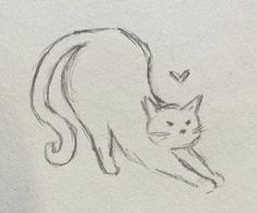 a drawing of a cat with a heart on it's back and the tail curled up